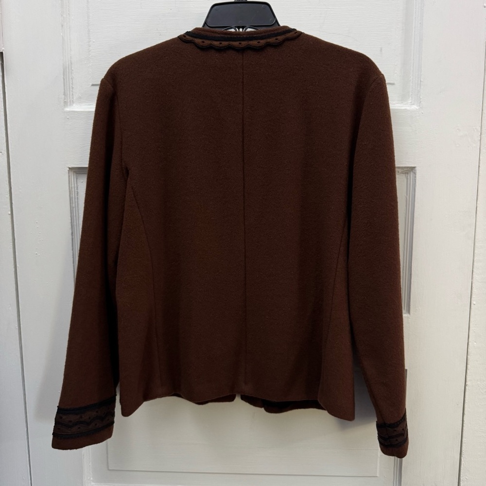 Boiled Wool Folk Jacket LANYA Women’s Small Brown Embroidered Lined - Picture 5 of 9
